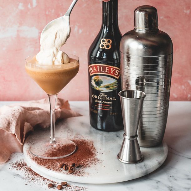 An Espresso Martini served in elegant stemware and garnished with espresso beans